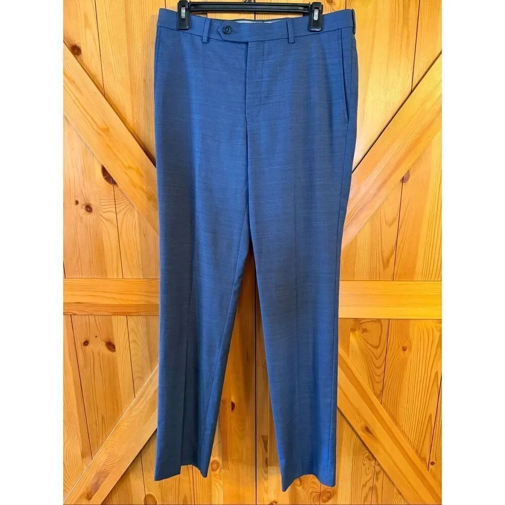 Cremieux Traveler Men’s Blue Chambray Wool Blend Dress Pants Size 32R (6740)